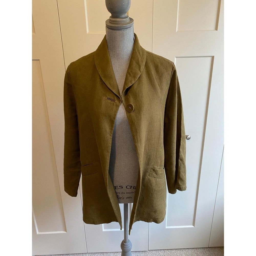 Eileen Fisher Linen Blazer Shawl Collar One Button Small Jacket Office Chic R1